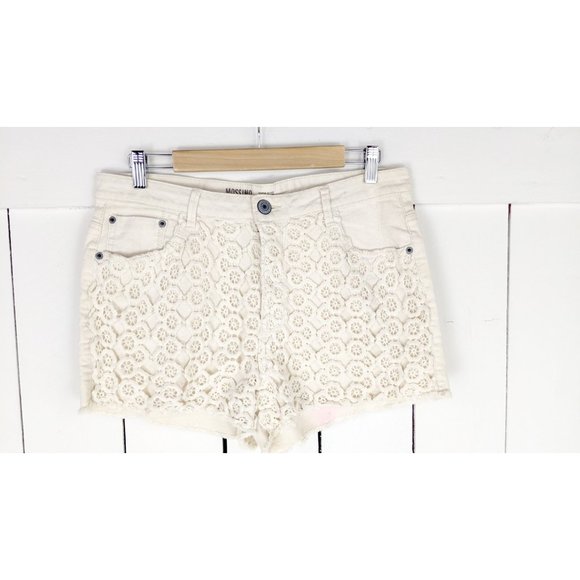 Cream crochet lace denim jeans shorts - Picture 3 of 5